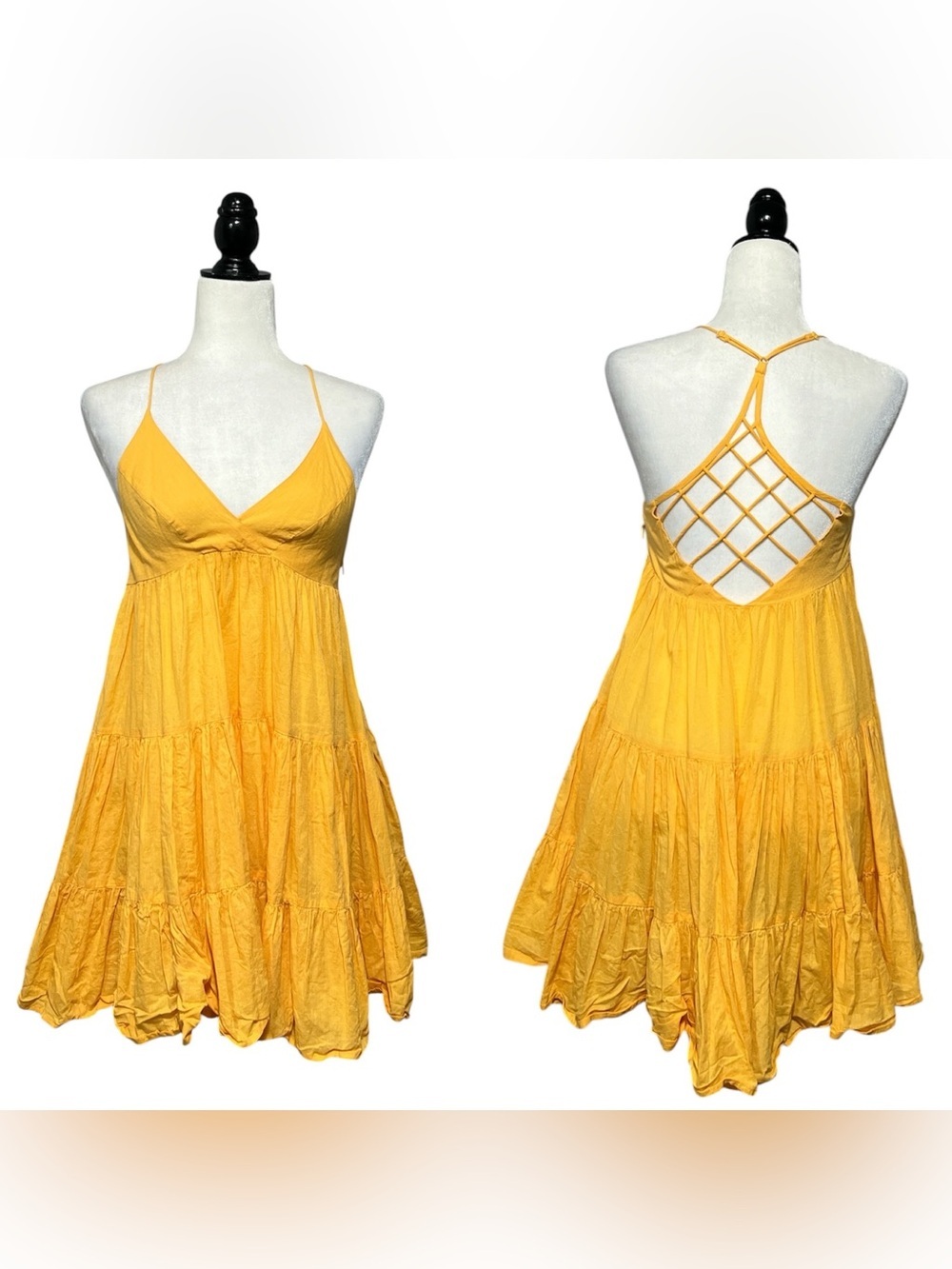 URBAN OUTFITTERS Yellow Textured Tiered Dress